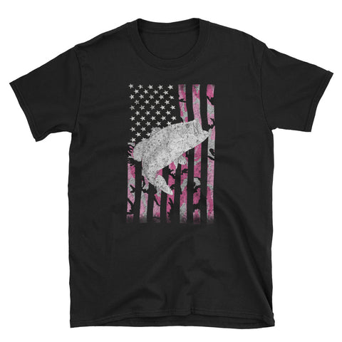 Bass Fishing Pink Camouflage Flag Big Mouth T-Shirt S-3XL
