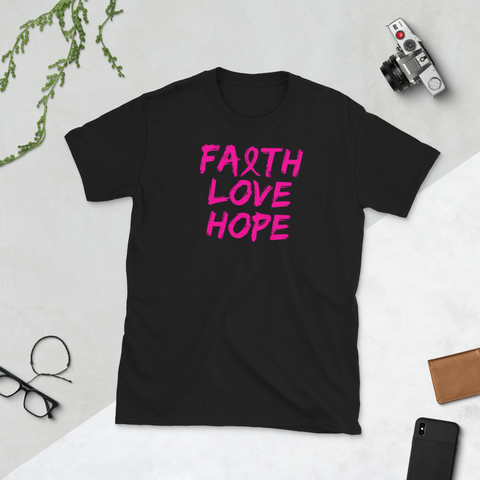Breast Cancer Awareness Survivor Faith Ribbon Love T-Shirt S-3XL