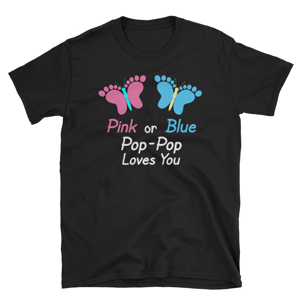 Gender Reveal Pop-Pop Pink or Blue Butterflies T-Shirt S-3XL