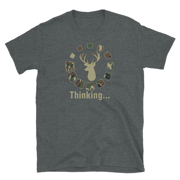 Funny Deer Hunting Hunter Thinking Head Camo T-Shirt S-3XL