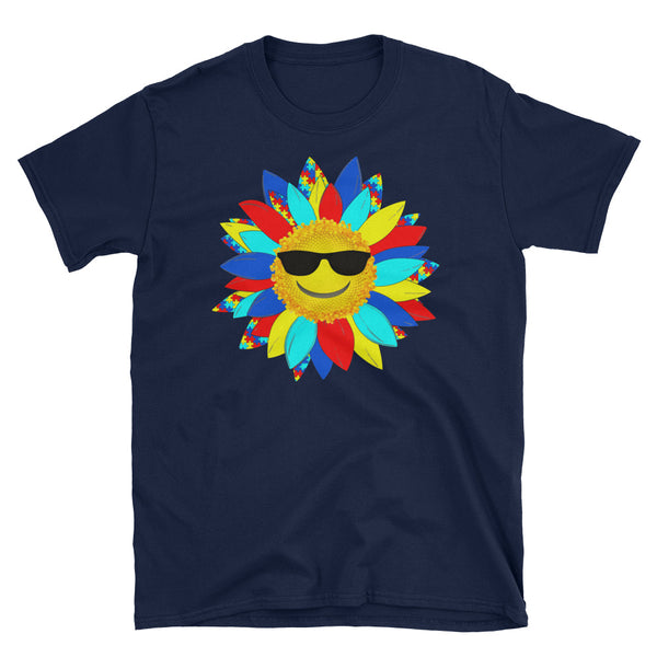 Autism Awareness Sunflower Smile Shades T-Shirt S-3XL