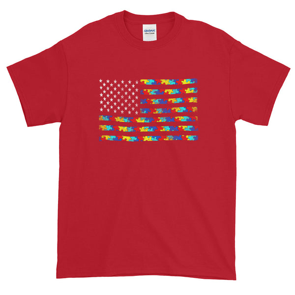 Autism Awareness Distressed Puzzle Flag Short-Sleeve T-Shirt