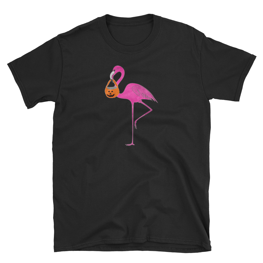 Halloween Trick Treat Flamingo Witch T-Shirt S-3XL