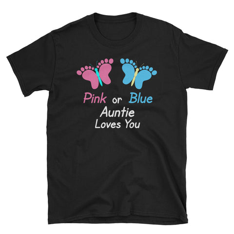 Gender Reveal Aunt Pink or Blue Butterflies T-Shirt S-3XL