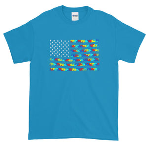 Autism Awareness Distressed Puzzle Flag Short-Sleeve T-Shirt