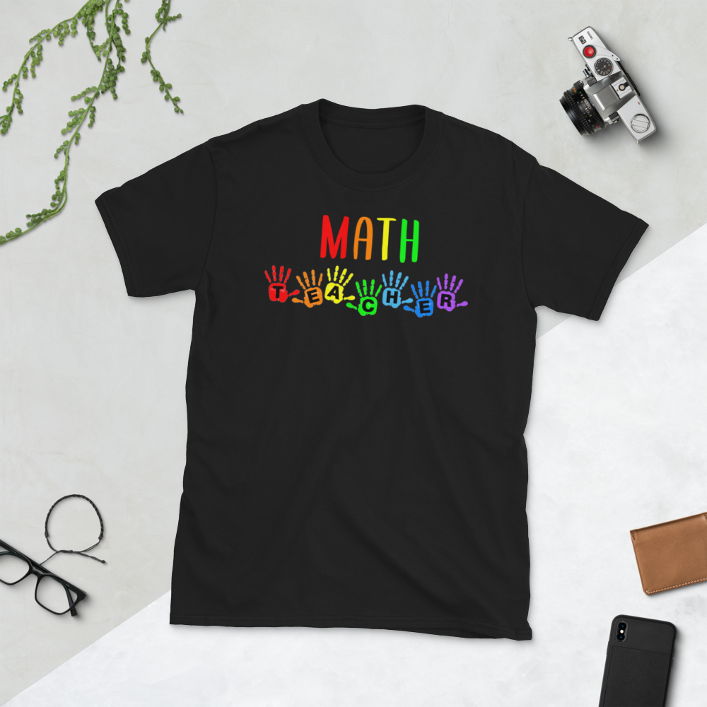 Back To School Math Teacher Handprints T-Shirt S-3XL
