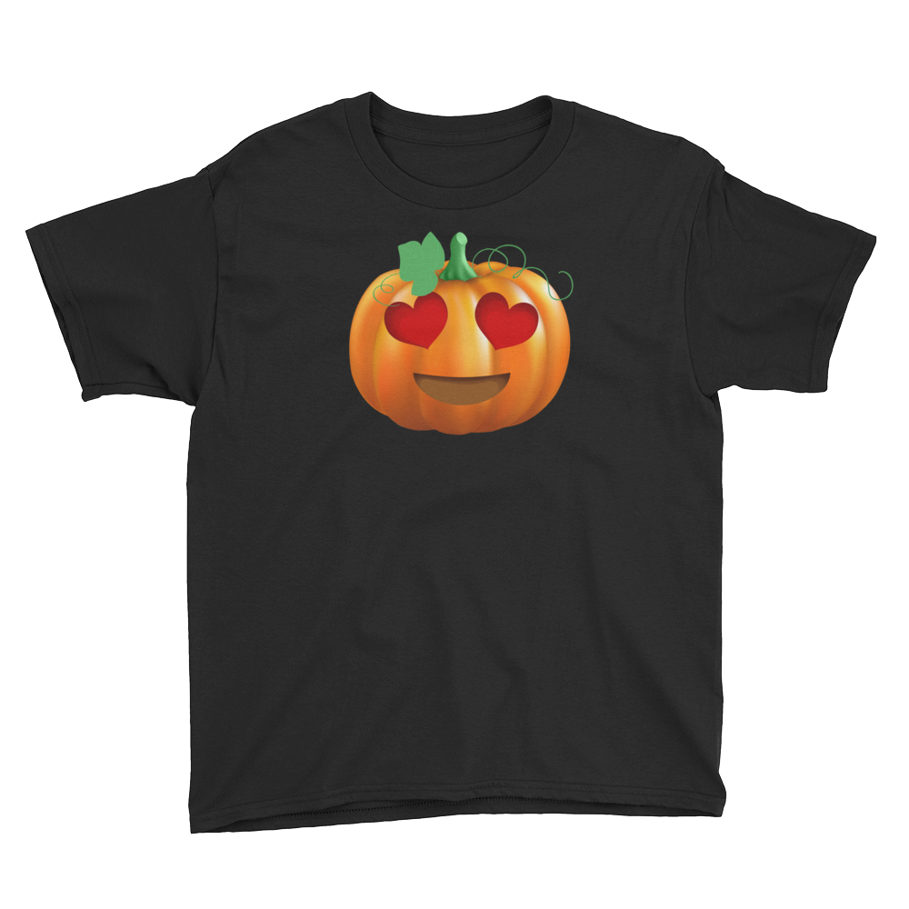 Halloween Pumpkin Emoji Heart Eyes T-Shirt Youth XS-XL