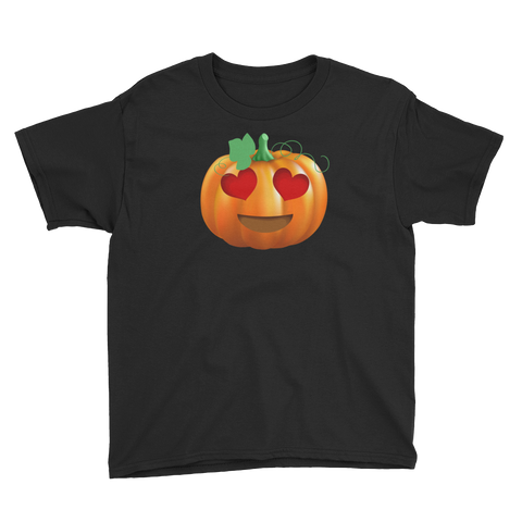 Halloween Pumpkin Emoji Heart Eyes T-Shirt Youth XS-XL