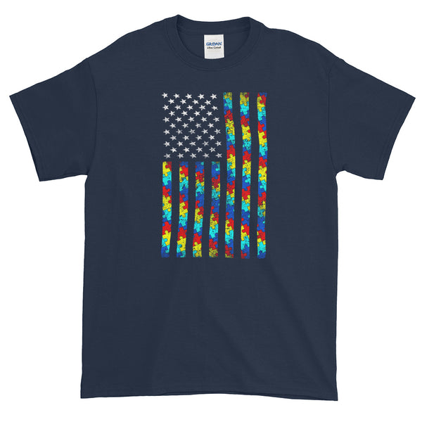 Autism Awareness American Flag Distressed Short-Sleeve T-Shirt