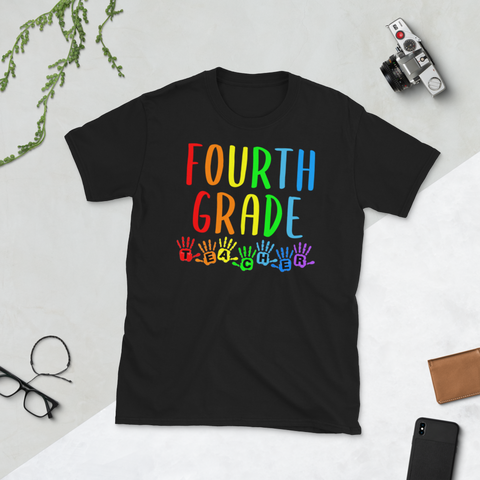 Back To School Fourth Grade Teacher Handprints T-Shirt S-3XL