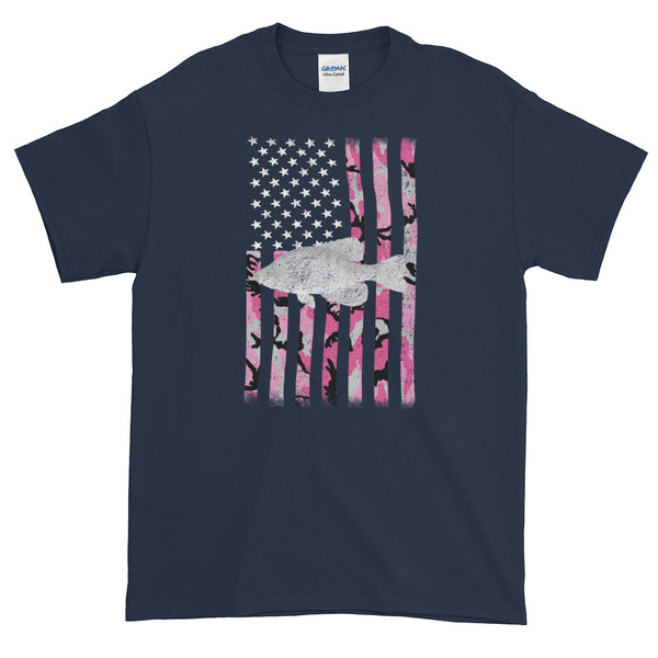 Crappie Fishing Camouflage Flag Pink T-Shirt S-5XL