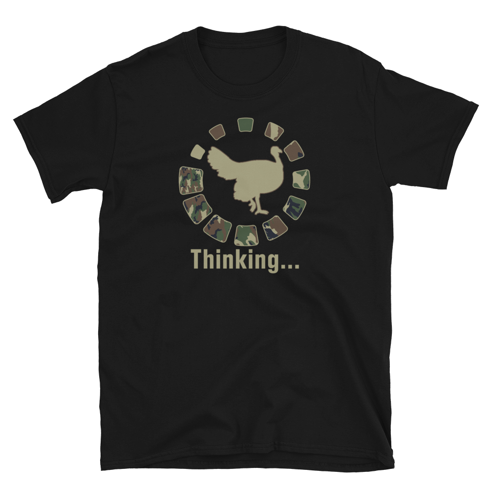 Funny Turkey Hunting Hunter Thinking T-Shirt S-3XL