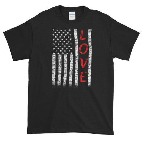 Fourth Of July American Flag Love Distressed T-Shirt S-5XL
