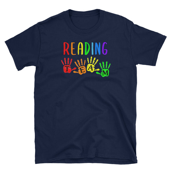 Back To School Reading Teacher Team Handprints T-Shirt S-3XL