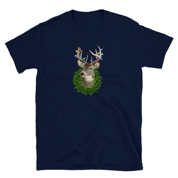Christmas Whitetail Deer Buck Wreath T-Shirt S-3XL