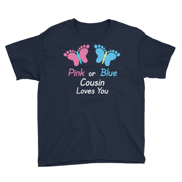 Gender Reveal Cousin Pink or Blue Butterflies T-Shirt Youth XS-XL