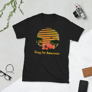 Pray Amazonia Wildfires Retro Sunset T-Shirt S-3XL