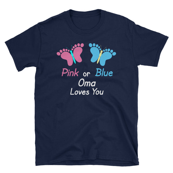 Gender Reveal Oma Pink or Blue Butterflies T-Shirt S-3XL