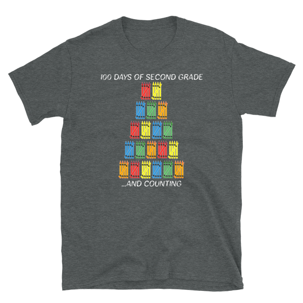 100 Days Of School Second Grade Counting Crayons T-Shirt S-3XL