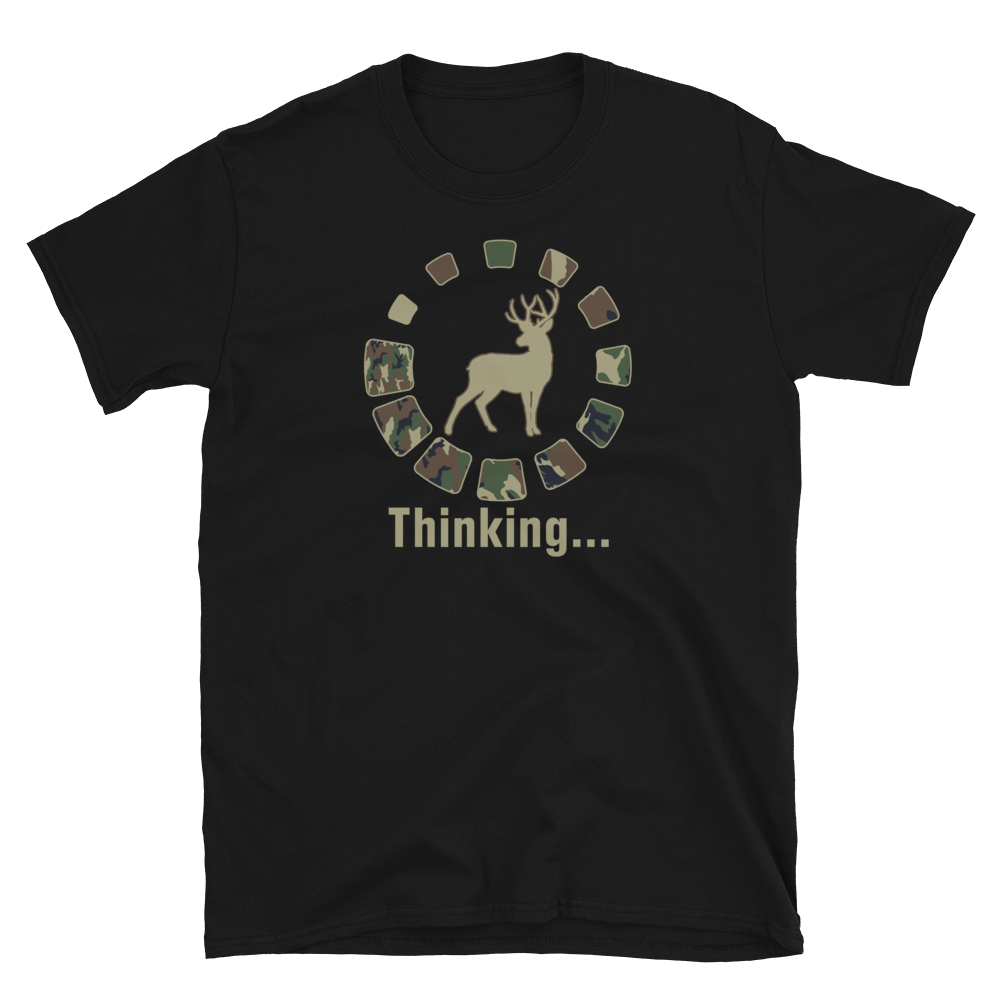 Funny Deer Hunting Hunter Thinking Camo T-Shirt S-3XL