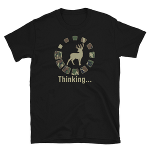 Funny Deer Hunting Hunter Thinking Camo T-Shirt S-3XL