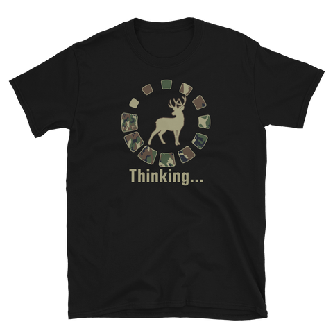 Funny Deer Hunting Hunter Thinking Camo T-Shirt S-3XL