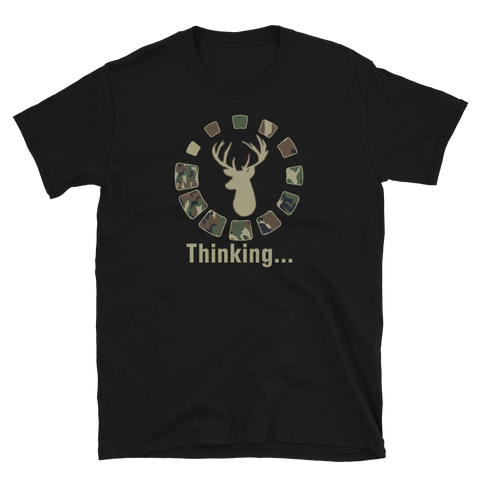 Funny Deer Hunting Hunter Thinking Head Camo T-Shirt S-3XL